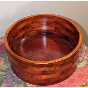 Large Hand Turned Solid Wooden Salad Fruit Bowl 12" Round X 5" Tall